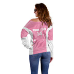 Custom Bowls Australia Breast Cancer Off Shoulder Sweater Pink Ribbon Aussie Map With Kangaroo Emu - Aussie Hoodie