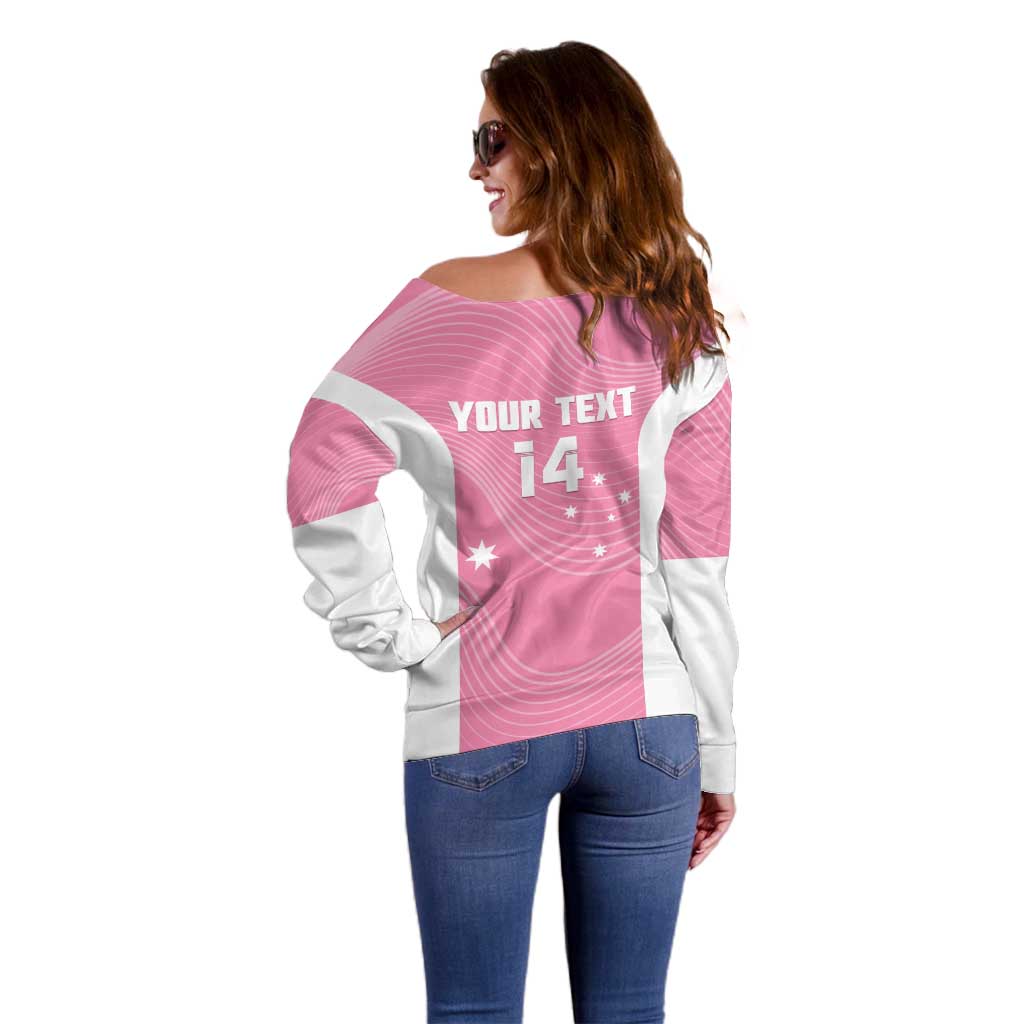Custom Bowls Australia Breast Cancer Off Shoulder Sweater Pink Ribbon Aussie Map With Kangaroo Emu - Aussie Hoodie