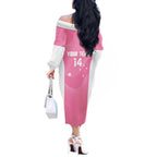 Custom Bowls Australia Breast Cancer Off The Shoulder Long Sleeve Dress Pink Ribbon Aussie Map With Kangaroo Emu - Aussie Hoodie