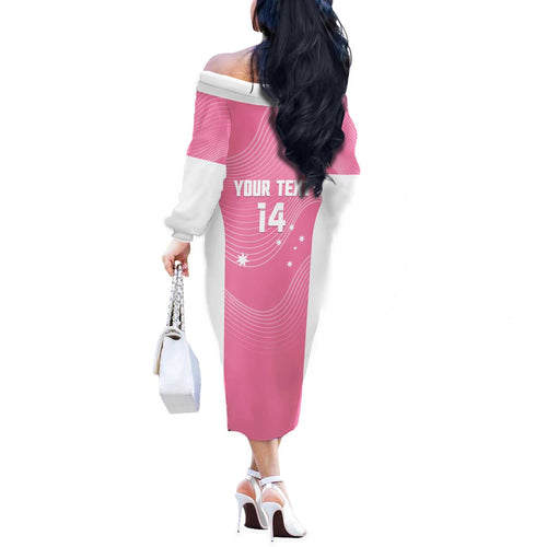 Custom Bowls Australia Breast Cancer Off The Shoulder Long Sleeve Dress Pink Ribbon Aussie Map With Kangaroo Emu - Aussie Hoodie