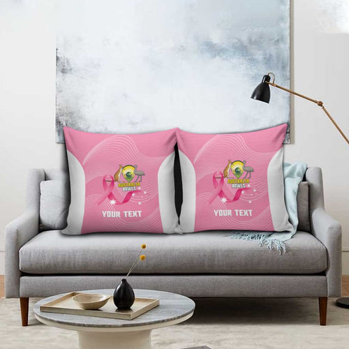 Custom Bowls Australia Breast Cancer Pillow Cover Pink Ribbon Aussie Map With Kangaroo Emu - Aussie Hoodie