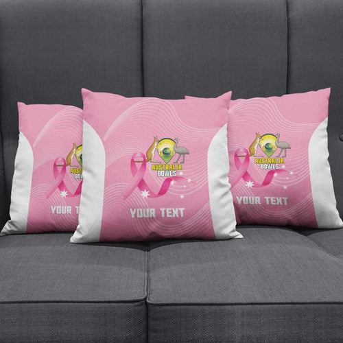 Custom Bowls Australia Breast Cancer Pillow Cover Pink Ribbon Aussie Map With Kangaroo Emu - Aussie Hoodie