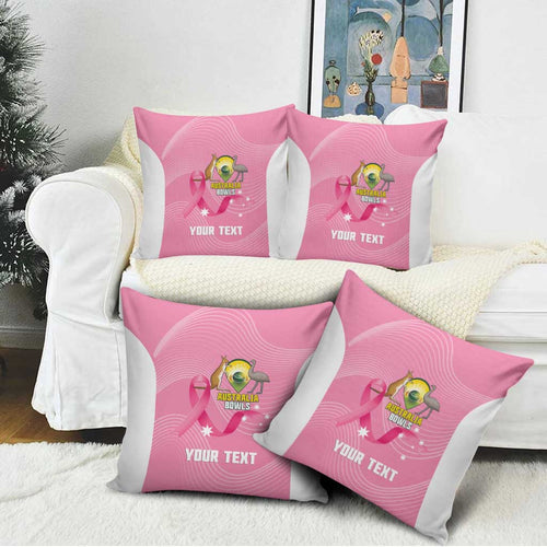 Custom Bowls Australia Breast Cancer Pillow Cover Pink Ribbon Aussie Map With Kangaroo Emu - Aussie Hoodie