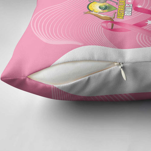 Custom Bowls Australia Breast Cancer Pillow Cover Pink Ribbon Aussie Map With Kangaroo Emu - Aussie Hoodie