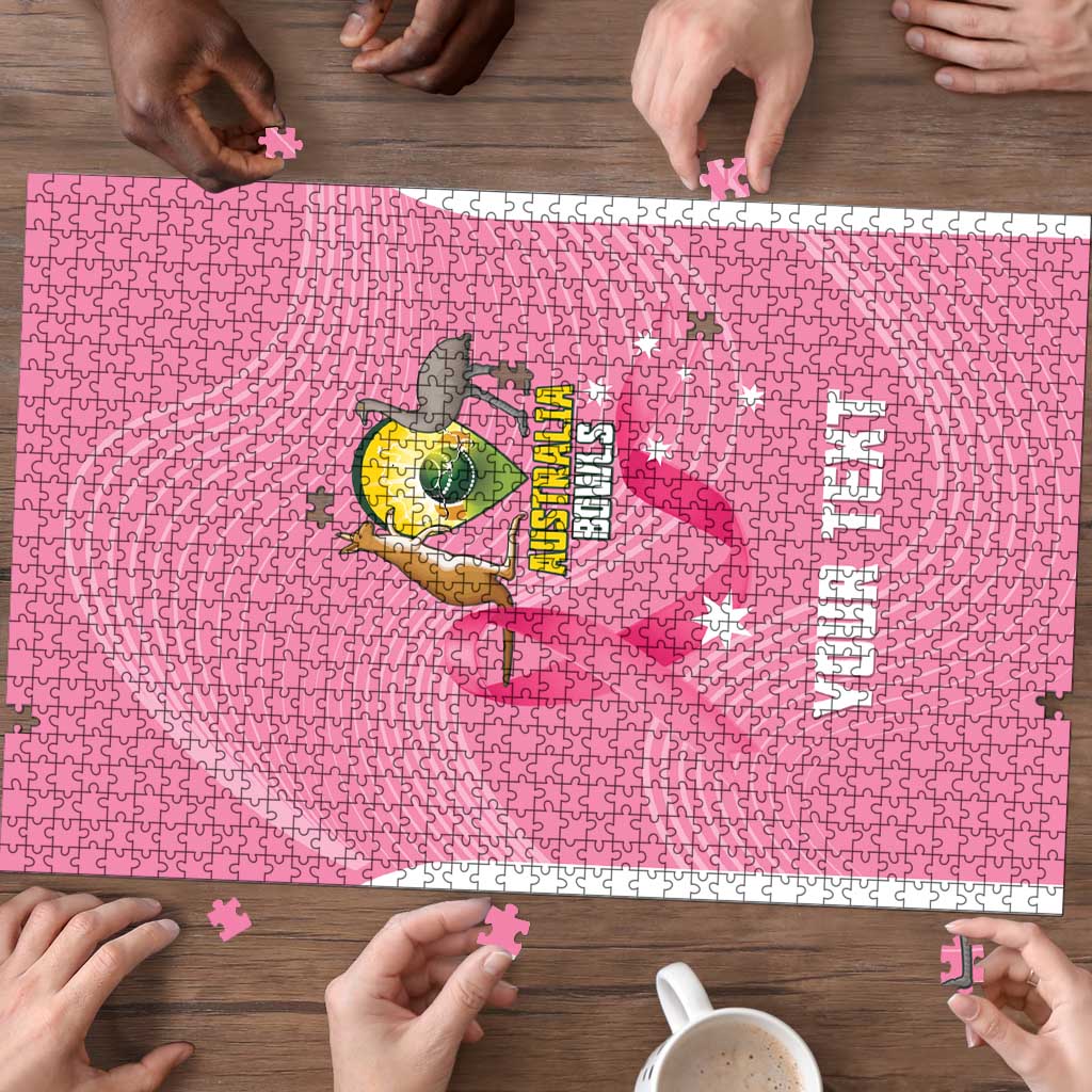 Custom Bowls Australia Breast Cancer Puzzle Pink Ribbon Aussie Map With Kangaroo Emu - Aussie Hoodie
