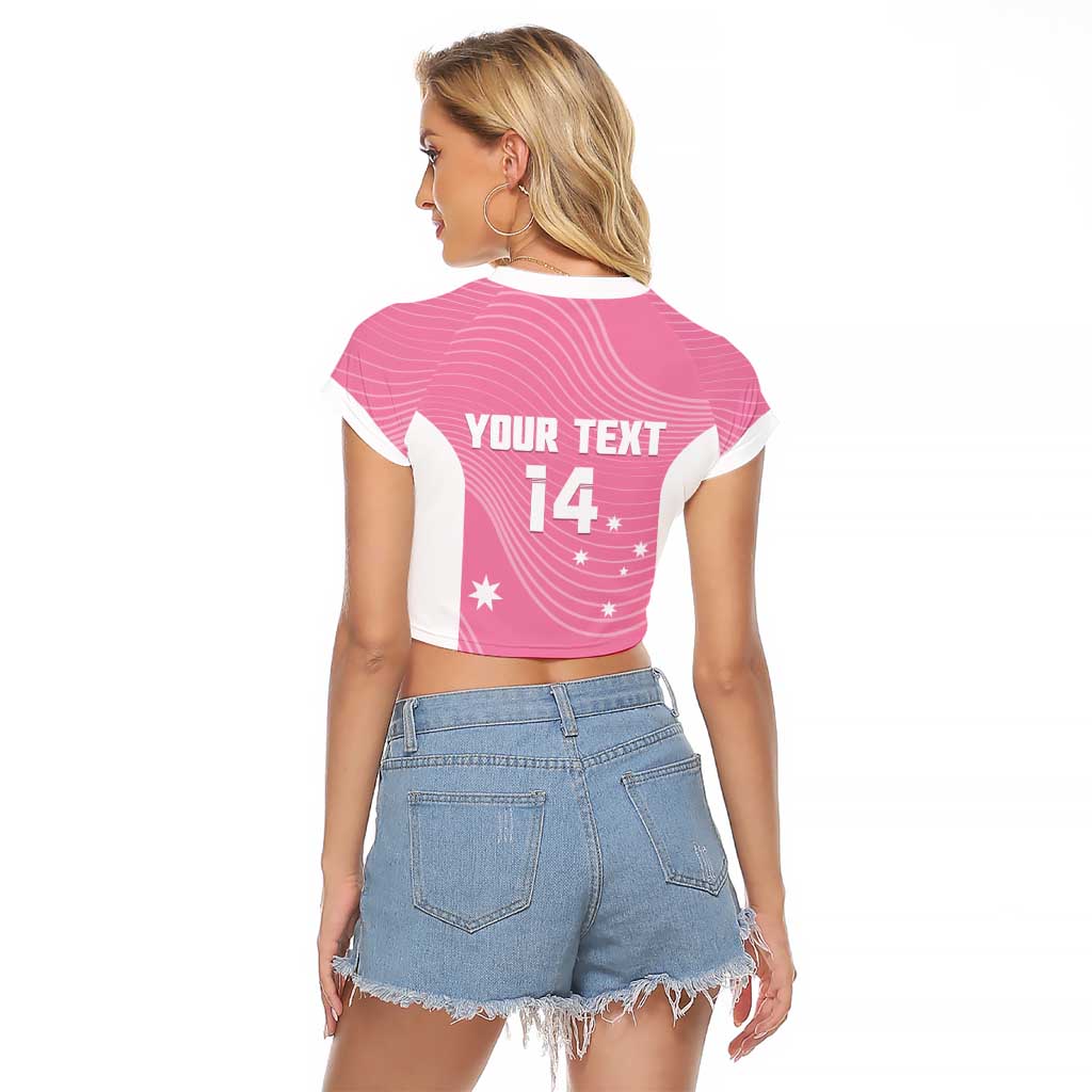 Custom Bowls Australia Breast Cancer Raglan Cropped T Shirt Pink Ribbon Aussie Map With Kangaroo Emu - Aussie Hoodie