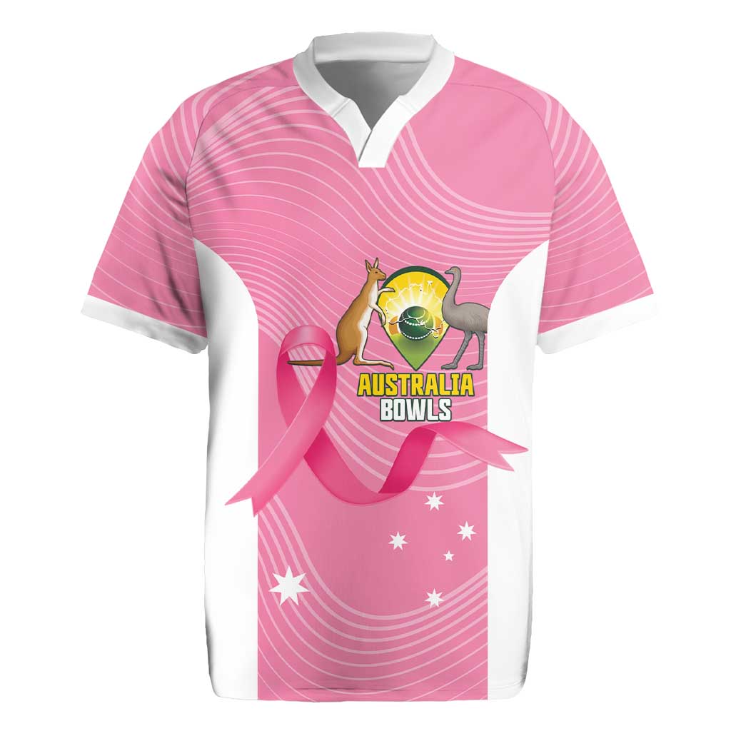 Custom Bowls Australia Breast Cancer Rugby Jersey Pink Ribbon Aussie Map With Kangaroo Emu - Aussie Hoodie