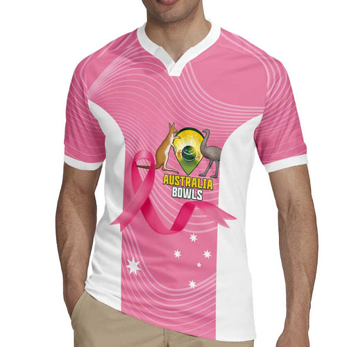 Custom Bowls Australia Breast Cancer Rugby Jersey Pink Ribbon Aussie Map With Kangaroo Emu - Aussie Hoodie