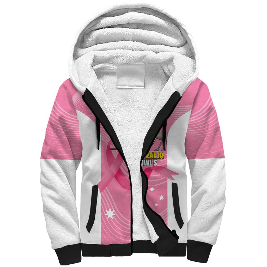Custom Bowls Australia Breast Cancer Sherpa Hoodie Pink Ribbon Aussie Map With Kangaroo Emu - Aussie Hoodie