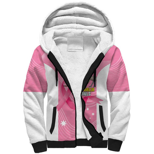 Custom Bowls Australia Breast Cancer Sherpa Hoodie Pink Ribbon Aussie Map With Kangaroo Emu - Aussie Hoodie