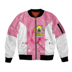 Custom Bowls Australia Breast Cancer Sleeve Zip Bomber Jacket Pink Ribbon Aussie Map With Kangaroo Emu - Aussie Hoodie
