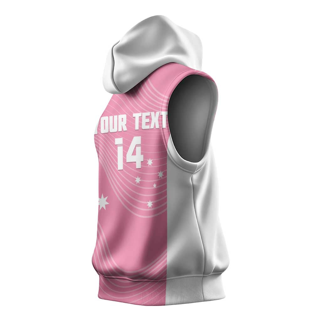 Custom Bowls Australia Breast Cancer Sleeveless Hoodie Pink Ribbon Aussie Map With Kangaroo Emu - Aussie Hoodie