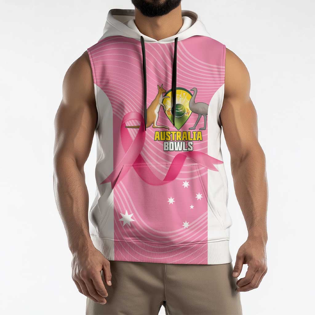 Custom Bowls Australia Breast Cancer Sleeveless Hoodie Pink Ribbon Aussie Map With Kangaroo Emu - Aussie Hoodie