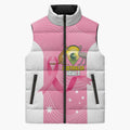 Custom Bowls Australia Breast Cancer Sleeveless Puffer Jacket Pink Ribbon Aussie Map With Kangaroo Emu - Aussie Hoodie