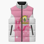 Custom Bowls Australia Breast Cancer Sleeveless Puffer Jacket Pink Ribbon Aussie Map With Kangaroo Emu - Aussie Hoodie