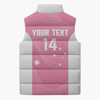 Custom Bowls Australia Breast Cancer Sleeveless Puffer Jacket Pink Ribbon Aussie Map With Kangaroo Emu - Aussie Hoodie