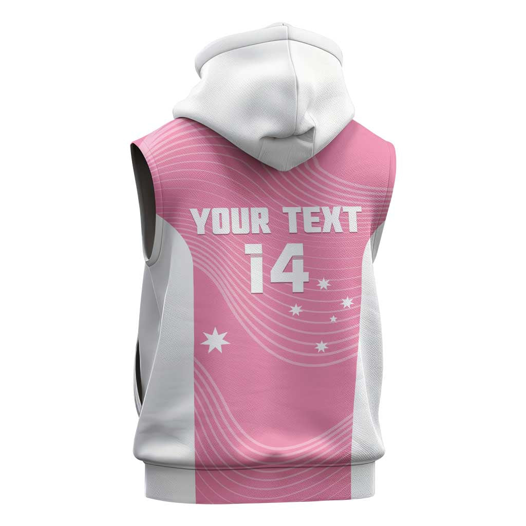 Custom Bowls Australia Breast Cancer Sleeveless Zip Hoodie Pink Ribbon Aussie Map With Kangaroo Emu LT14