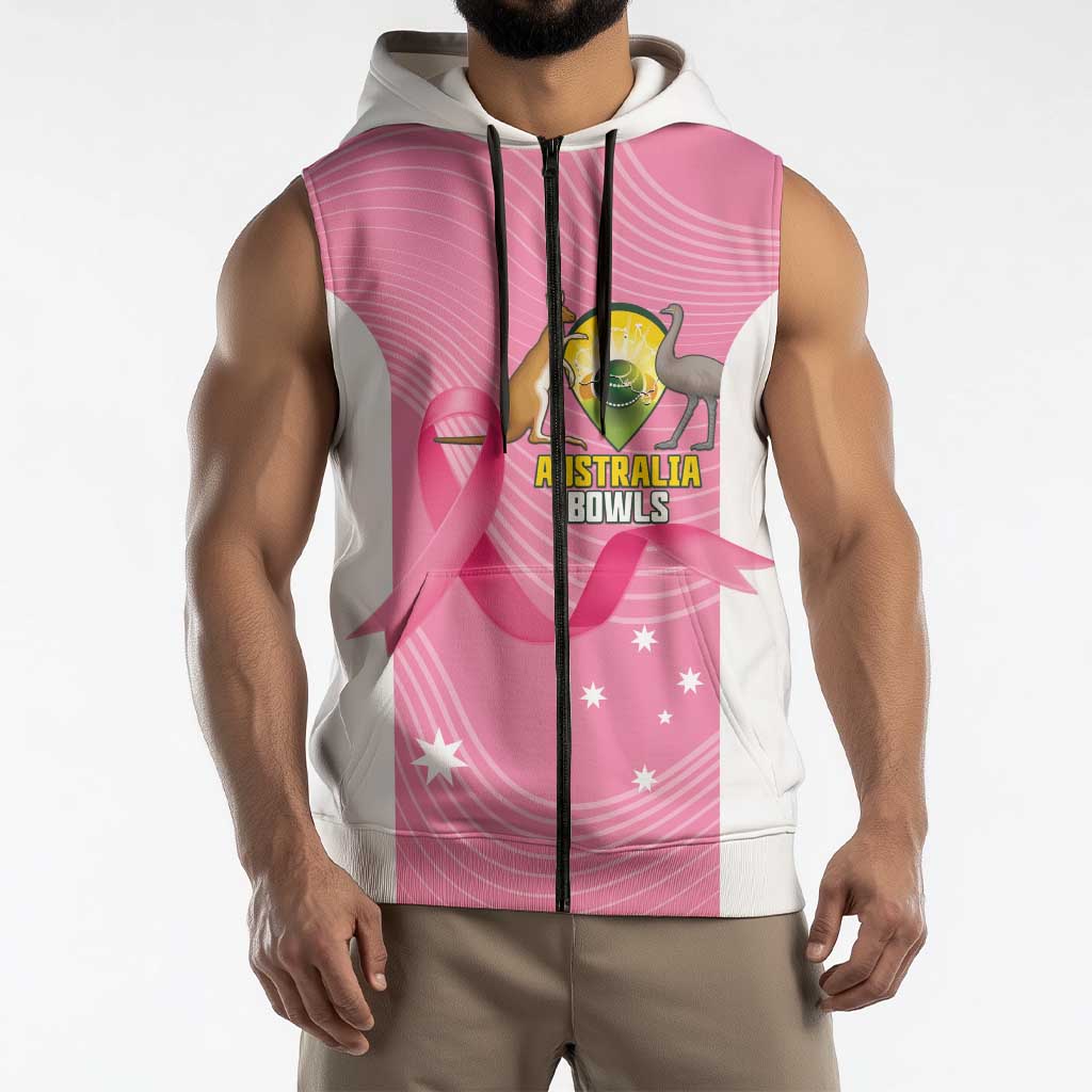 Custom Bowls Australia Breast Cancer Sleeveless Zip Hoodie Pink Ribbon Aussie Map With Kangaroo Emu LT14