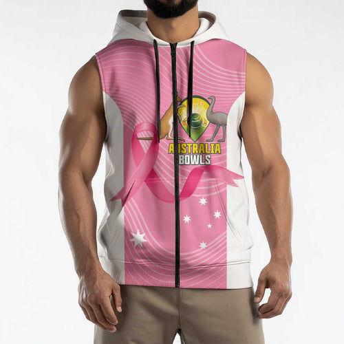 Custom Bowls Australia Breast Cancer Sleeveless Zip Hoodie Pink Ribbon Aussie Map With Kangaroo Emu LT14