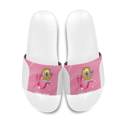 Custom Bowls Australia Breast Cancer Slide Sandals Pink Ribbon Aussie Map With Kangaroo Emu - Aussie Hoodie