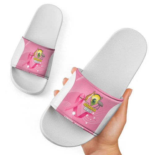 Custom Bowls Australia Breast Cancer Slide Sandals Pink Ribbon Aussie Map With Kangaroo Emu - Aussie Hoodie