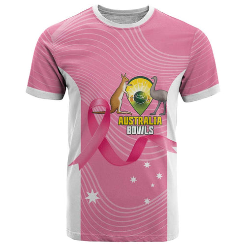 Custom Bowls Australia Breast Cancer T Shirt Pink Ribbon Aussie Map With Kangaroo Emu - Aussie Hoodie