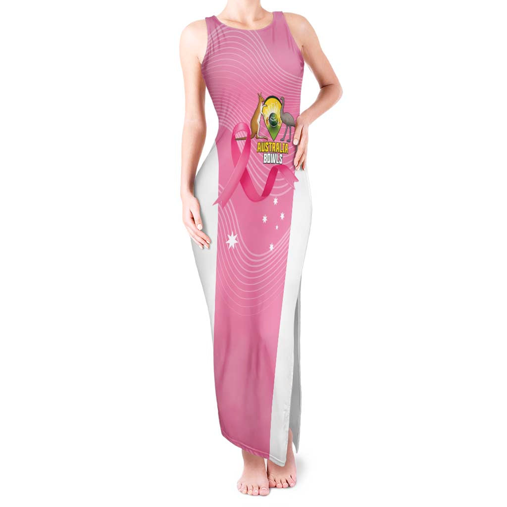 Custom Bowls Australia Breast Cancer Tank Maxi Dress Pink Ribbon Aussie Map With Kangaroo Emu - Aussie Hoodie