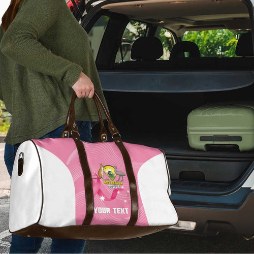 Custom Bowls Australia Breast Cancer Travel Bag Pink Ribbon Aussie Map With Kangaroo Emu - Aussie Hoodie