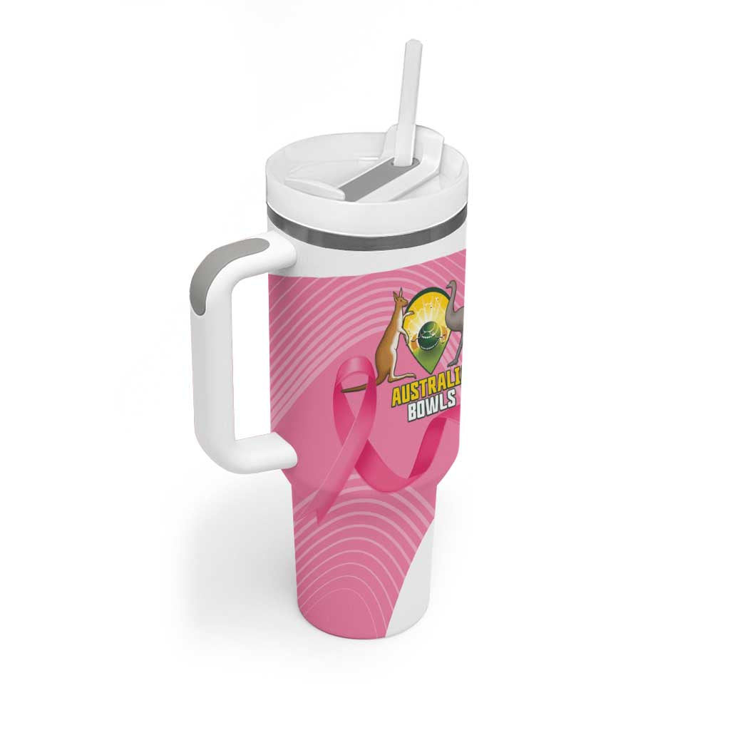 Custom Bowls Australia Breast Cancer Tumbler With Handle Pink Ribbon Aussie Map With Kangaroo Emu - Aussie Hoodie