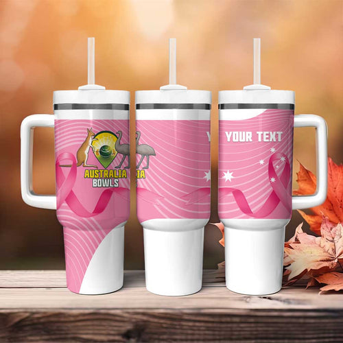 Custom Bowls Australia Breast Cancer Tumbler With Handle Pink Ribbon Aussie Map With Kangaroo Emu - Aussie Hoodie