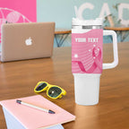 Custom Bowls Australia Breast Cancer Tumbler With Handle Pink Ribbon Aussie Map With Kangaroo Emu - Aussie Hoodie