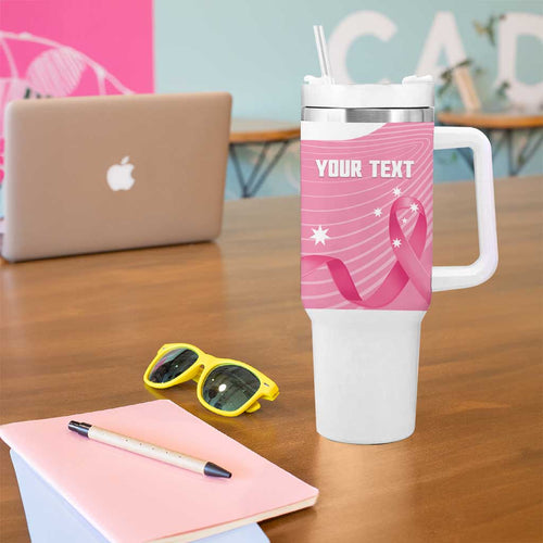 Custom Bowls Australia Breast Cancer Tumbler With Handle Pink Ribbon Aussie Map With Kangaroo Emu - Aussie Hoodie