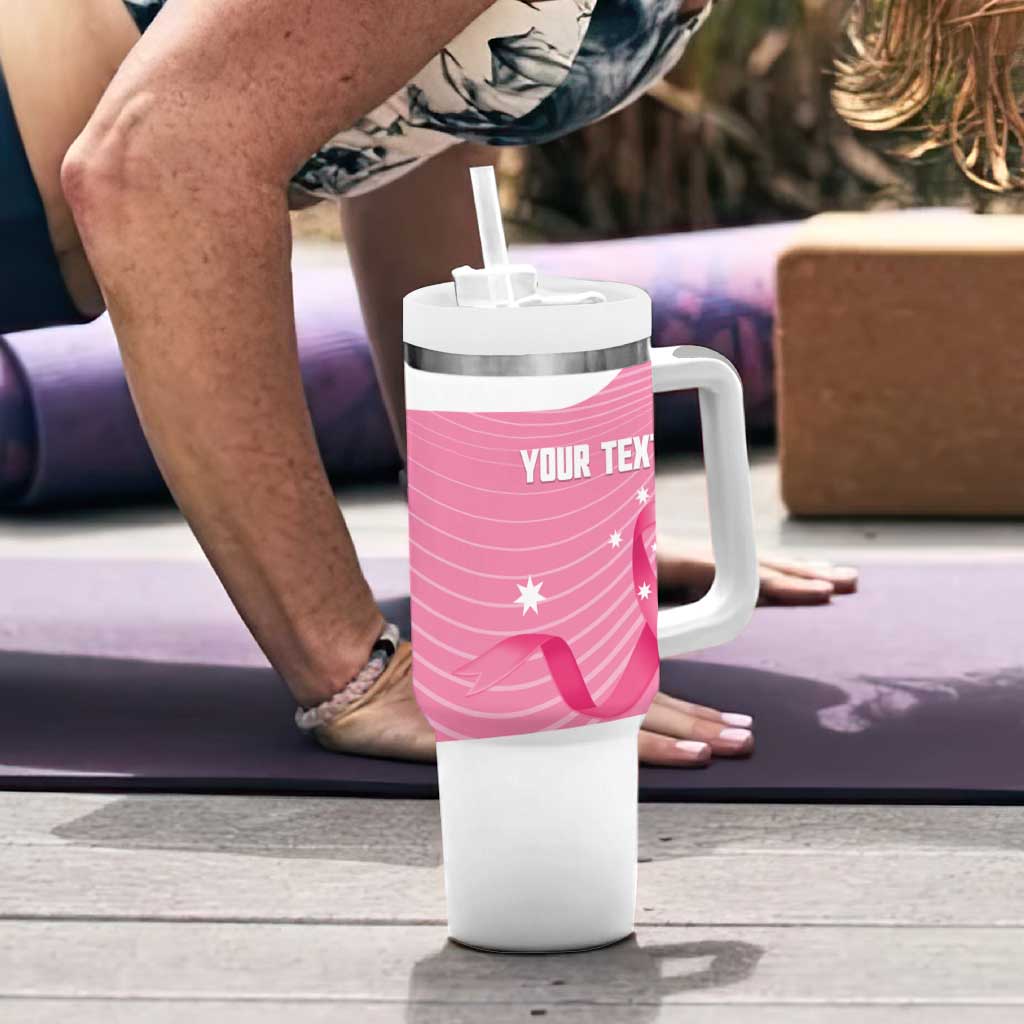 Custom Bowls Australia Breast Cancer Tumbler With Handle Pink Ribbon Aussie Map With Kangaroo Emu - Aussie Hoodie