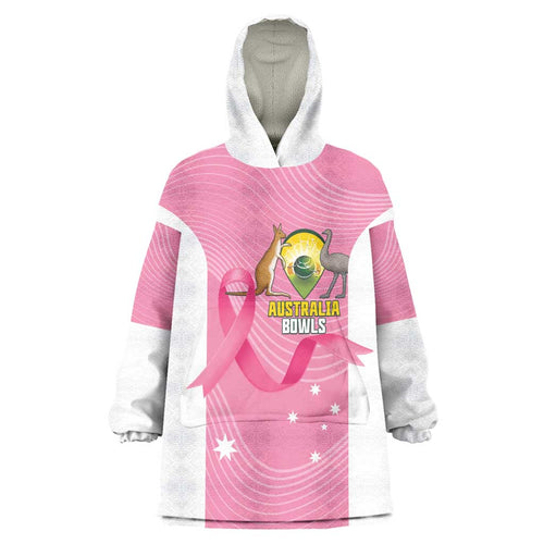Custom Bowls Australia Breast Cancer Wearable Blanket Hoodie Pink Ribbon Aussie Map With Kangaroo Emu - Aussie Hoodie