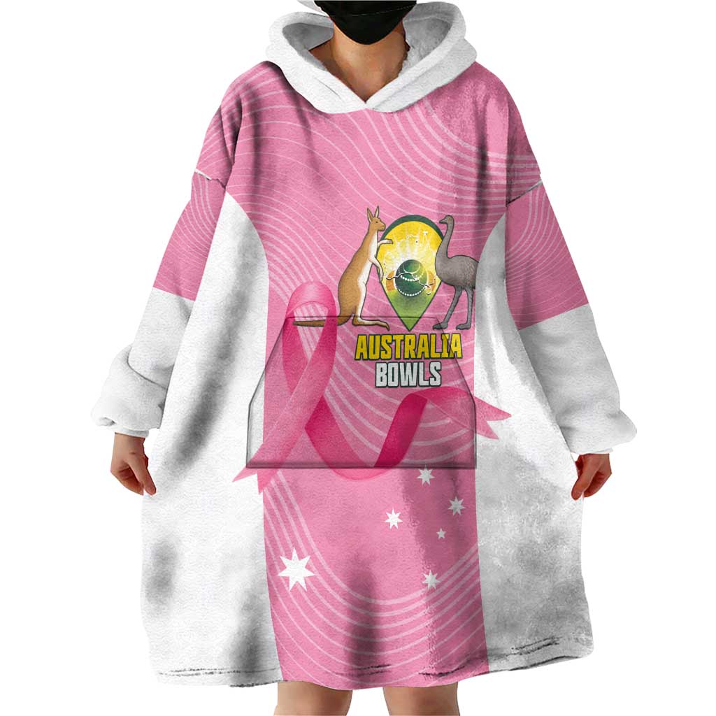 Custom Bowls Australia Breast Cancer Wearable Blanket Hoodie Pink Ribbon Aussie Map With Kangaroo Emu - Aussie Hoodie