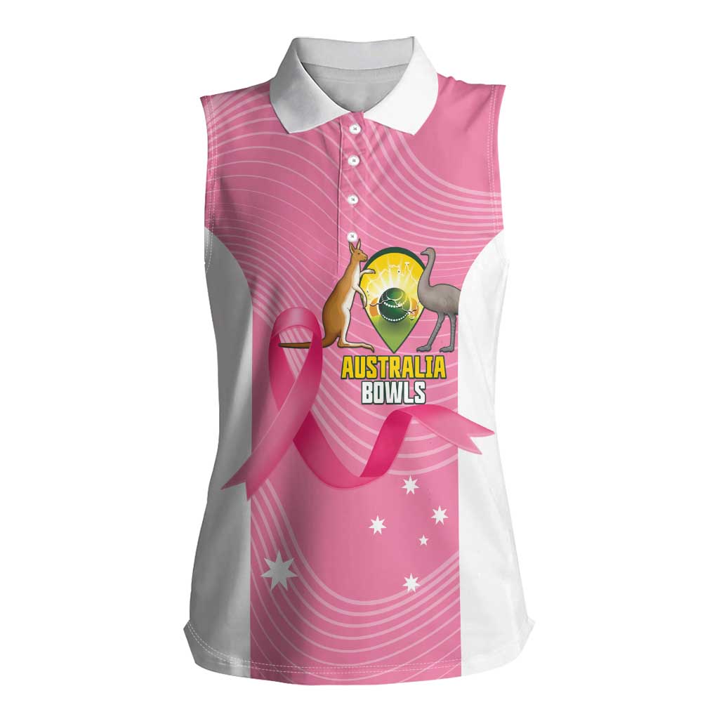 Custom Bowls Australia Breast Cancer Women Sleeveless Polo Shirt Pink Ribbon Aussie Map With Kangaroo Emu - Aussie Hoodie