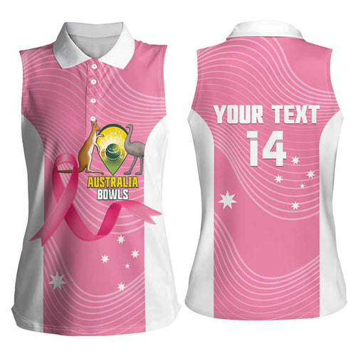 Custom Bowls Australia Breast Cancer Women Sleeveless Polo Shirt Pink Ribbon Aussie Map With Kangaroo Emu - Aussie Hoodie