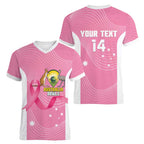 Custom Bowls Australia Breast Cancer Women V-Neck T-Shirt Pink Ribbon Aussie Map With Kangaroo Emu - Aussie Hoodie