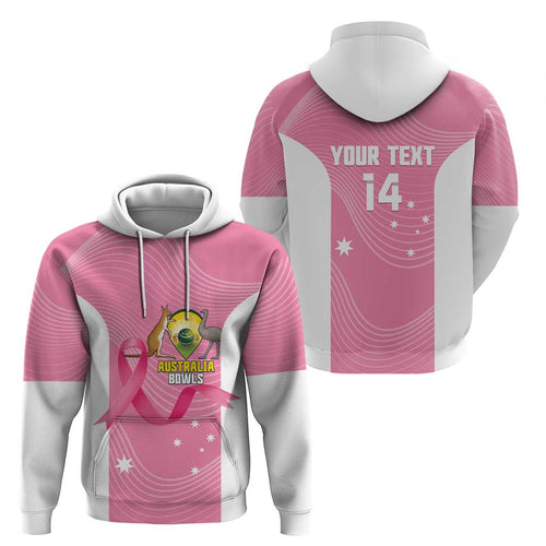 Custom Bowls Australia Breast Cancer Zip Hoodie Pink Ribbon Aussie Map With Kangaroo Emu - Aussie Hoodie
