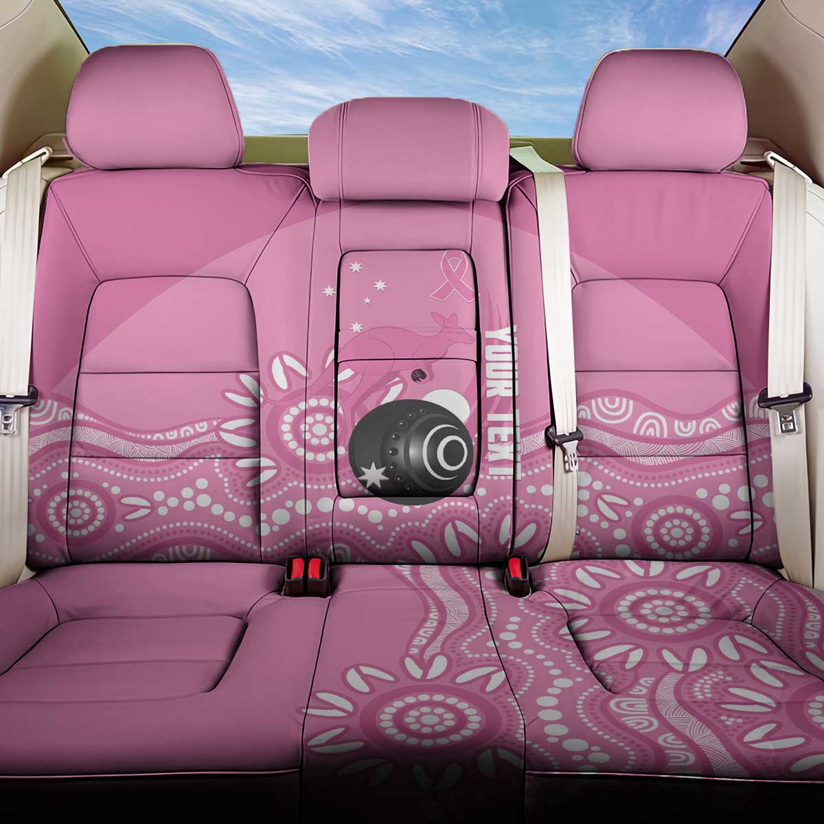 Custom Bowls Australia Breast Cancer Back Car Seat Cover Pink Ribbon Kangaroo Aboriginal Art - Aussie Hoodie