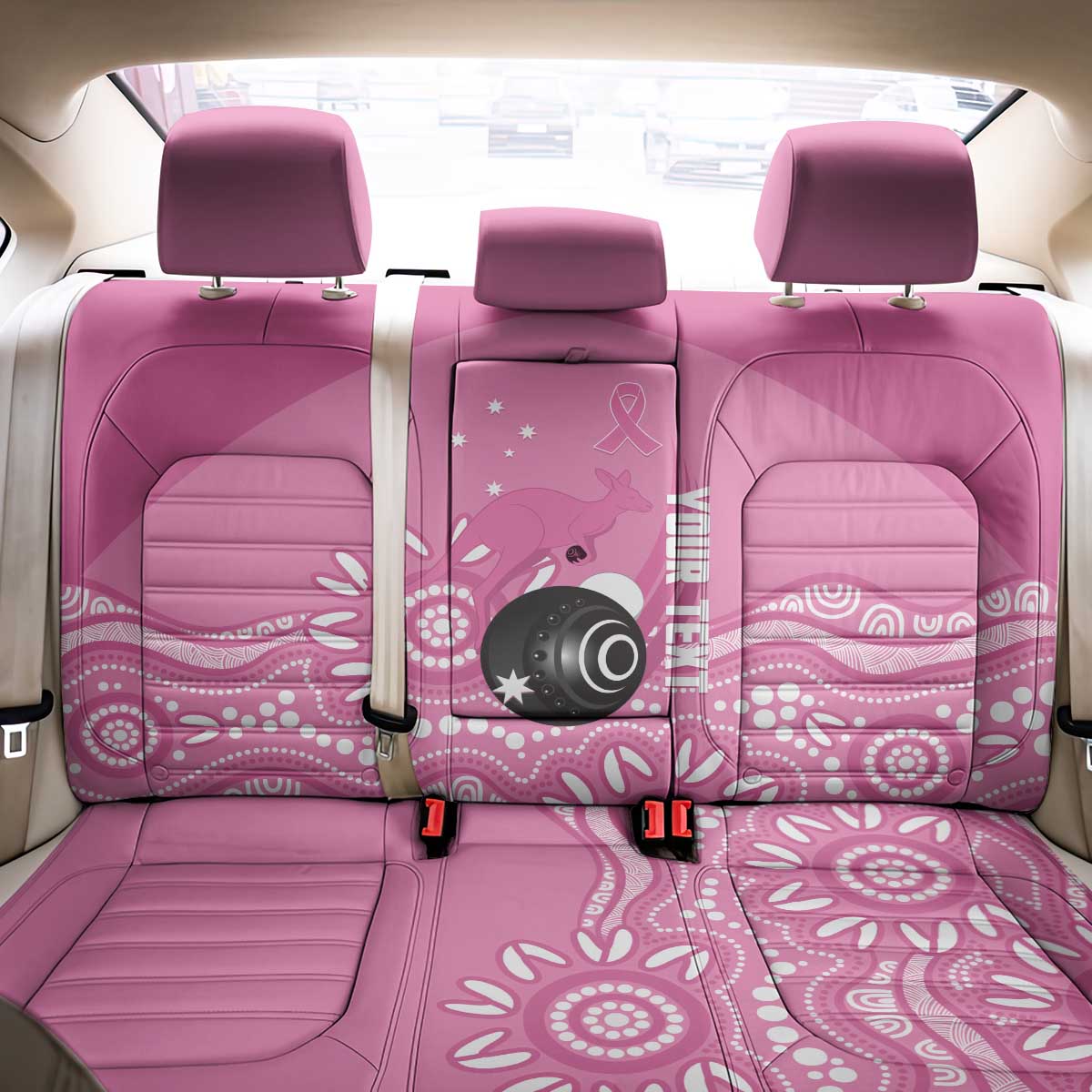 Custom Bowls Australia Breast Cancer Back Car Seat Cover Pink Ribbon Kangaroo Aboriginal Art - Aussie Hoodie