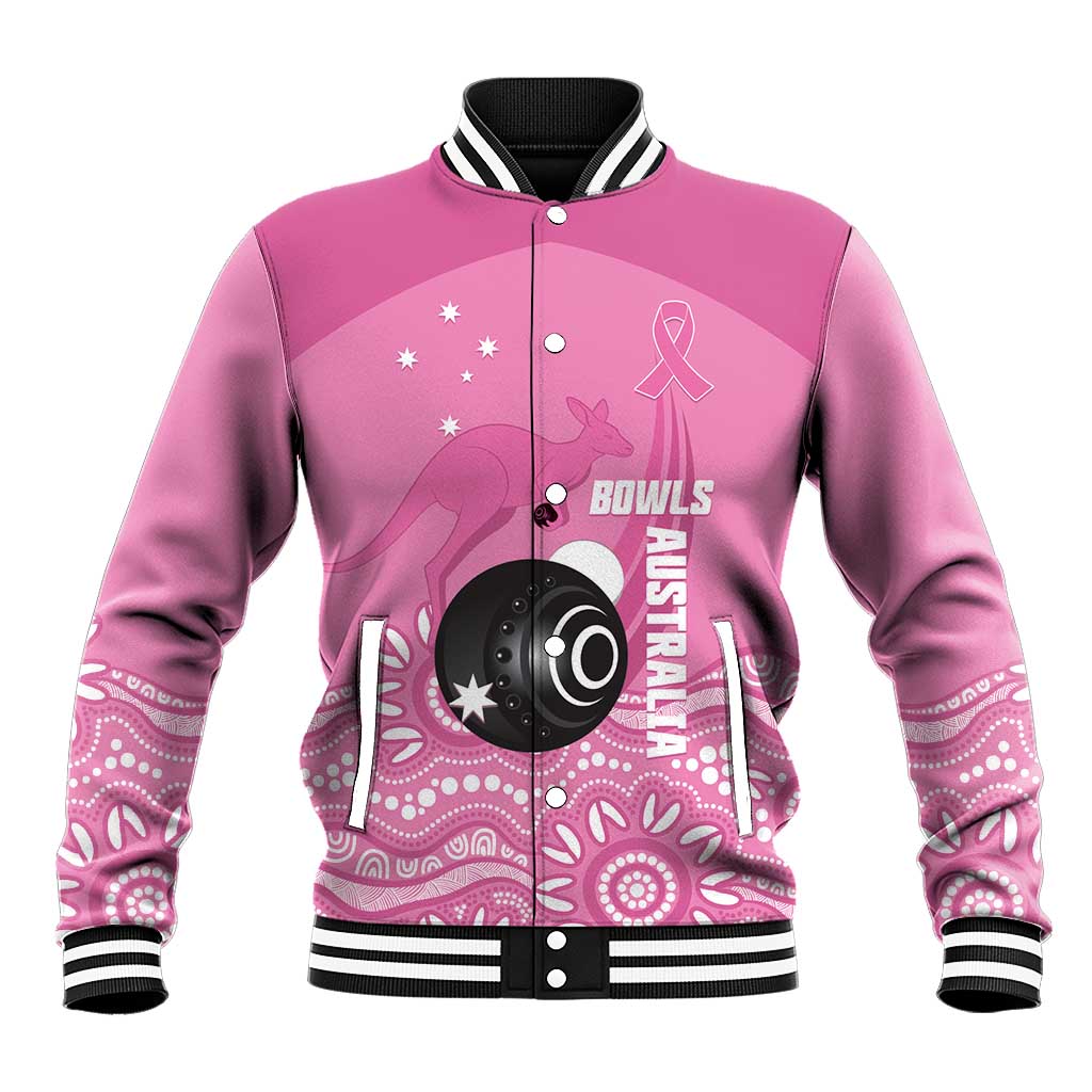 Custom Bowls Australia Breast Cancer Baseball Jacket Pink Ribbon Kangaroo Aboriginal Art - Aussie Hoodie
