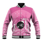 Custom Bowls Australia Breast Cancer Baseball Jacket Pink Ribbon Kangaroo Aboriginal Art - Aussie Hoodie