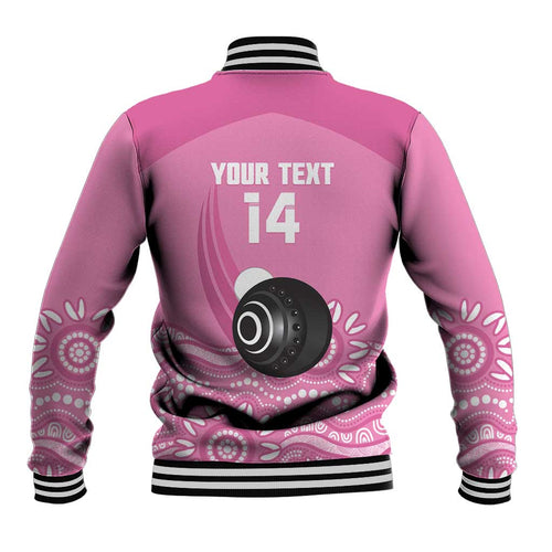 Custom Bowls Australia Breast Cancer Baseball Jacket Pink Ribbon Kangaroo Aboriginal Art - Aussie Hoodie