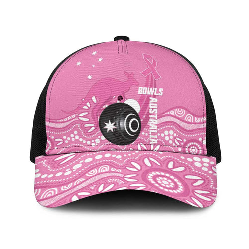 Bowls Australia Breast Cancer Baseball Net Cap Pink Ribbon Kangaroo Aboriginal Art - Aussie Hoodie