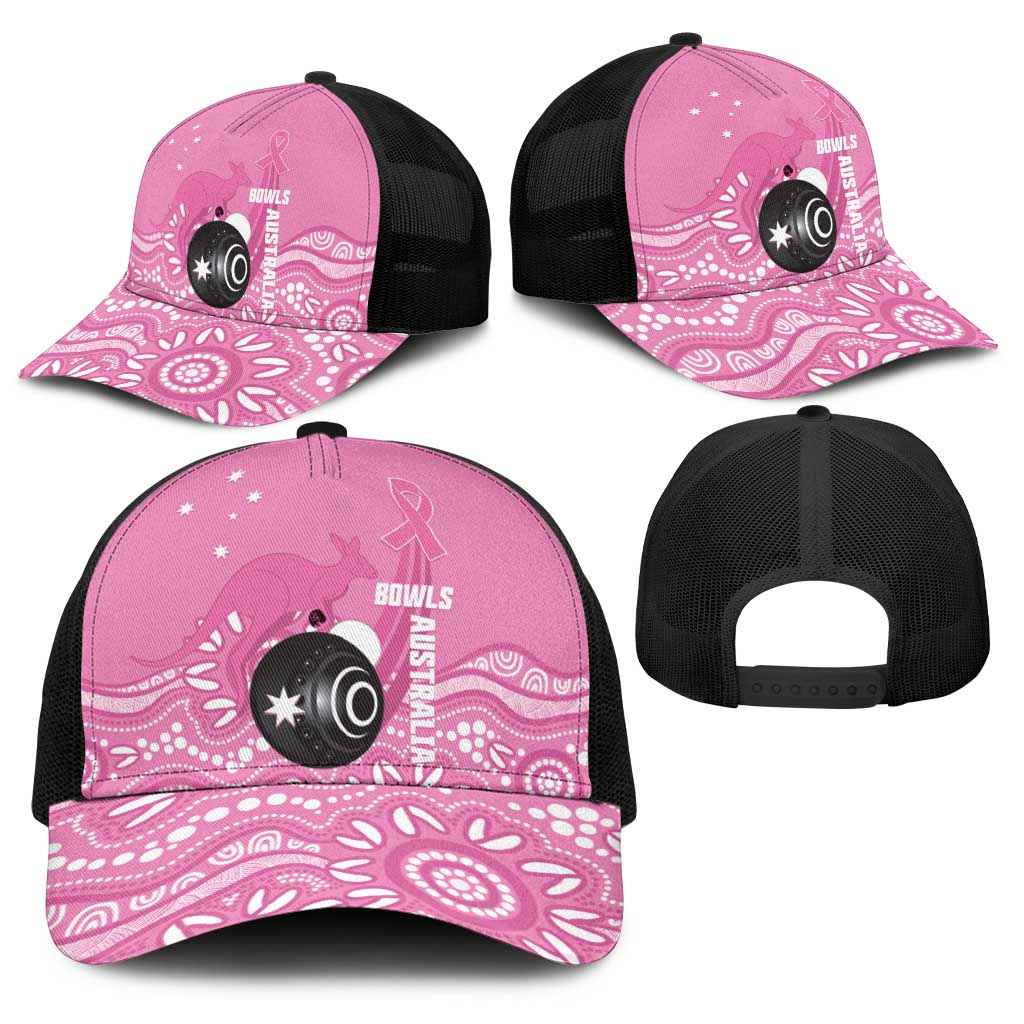 Bowls Australia Breast Cancer Baseball Net Cap Pink Ribbon Kangaroo Aboriginal Art - Aussie Hoodie