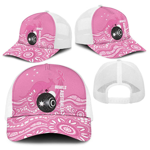 Bowls Australia Breast Cancer Baseball Net Cap Pink Ribbon Kangaroo Aboriginal Art - Aussie Hoodie