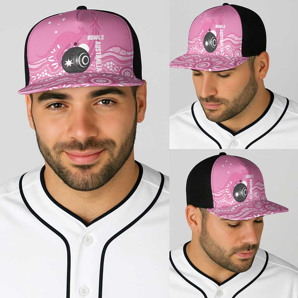 Bowls Australia Breast Cancer Baseball Net Cap Pink Ribbon Kangaroo Aboriginal Art - Aussie Hoodie