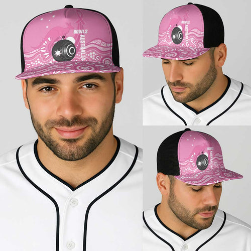 Bowls Australia Breast Cancer Baseball Net Cap Pink Ribbon Kangaroo Aboriginal Art - Aussie Hoodie