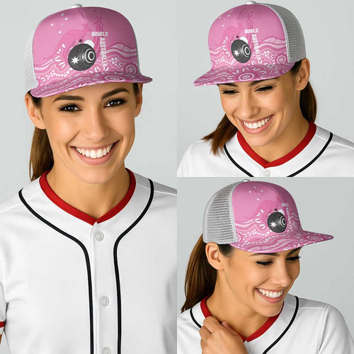 Bowls Australia Breast Cancer Baseball Net Cap Pink Ribbon Kangaroo Aboriginal Art - Aussie Hoodie